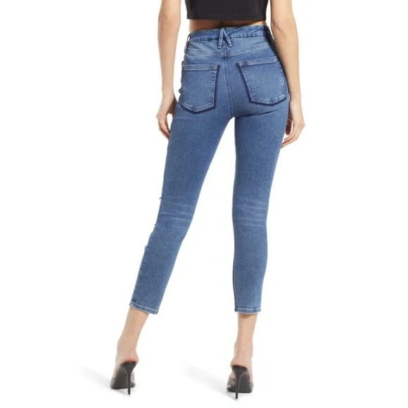 NWT Good American Good Waist Ripped Crop Skinny Jeans Medium Wash Blue Size 2/26 - Picture 2 of 10